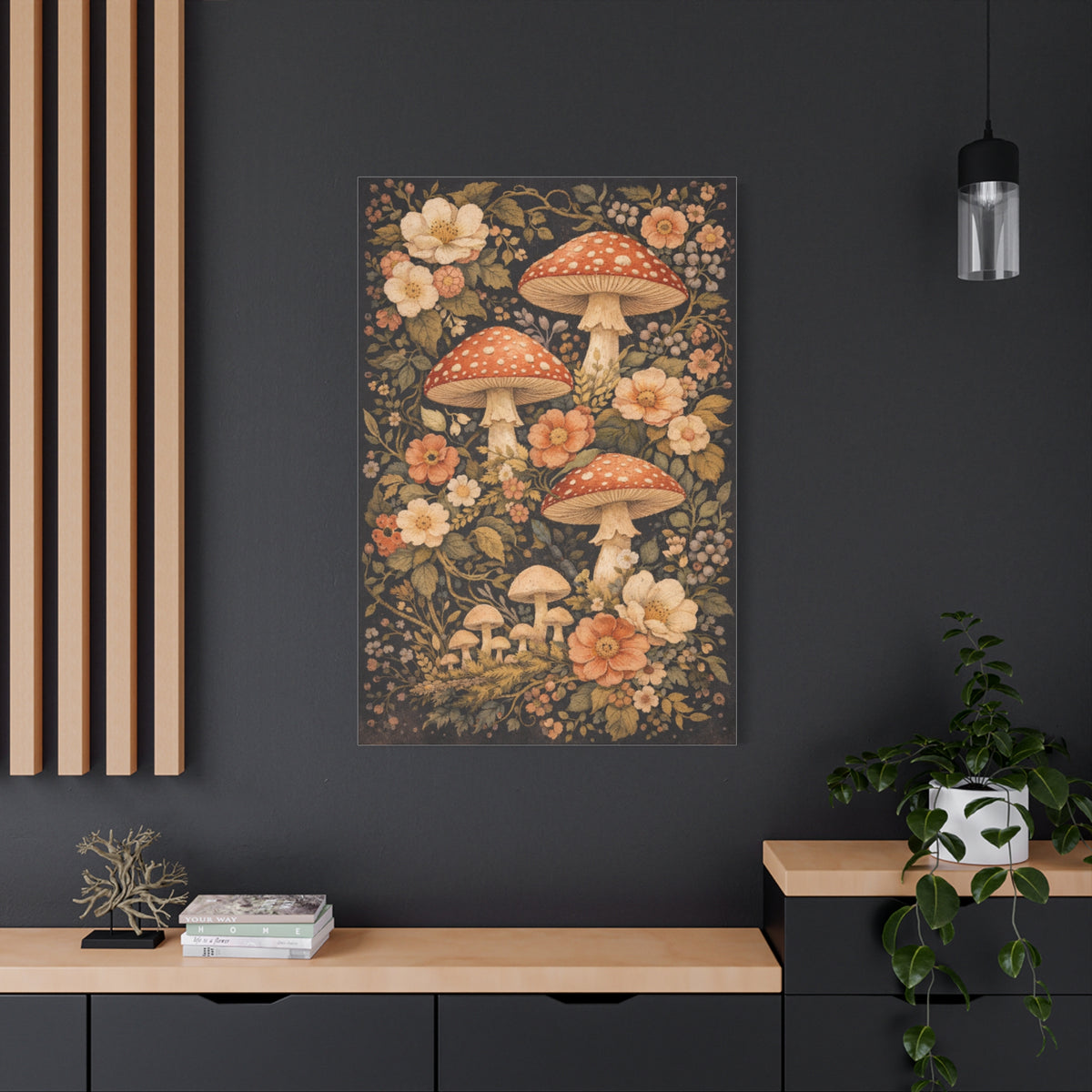 Floral Mushroom Collage Tapestry Aesthetic Wall Art & Canvas Print