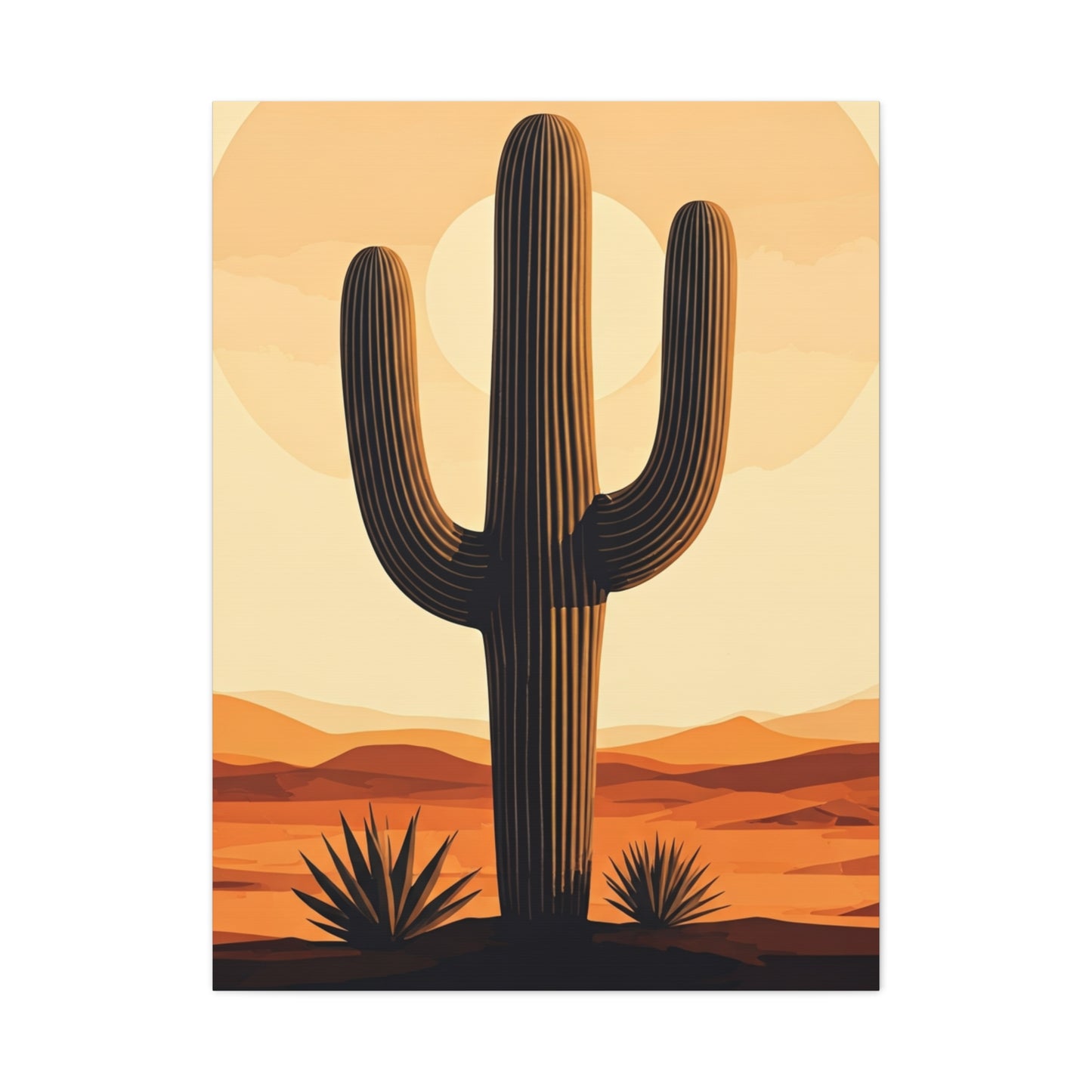Minimal Desert Sun Saguaro Illustration Wall Art & Canvas Prints