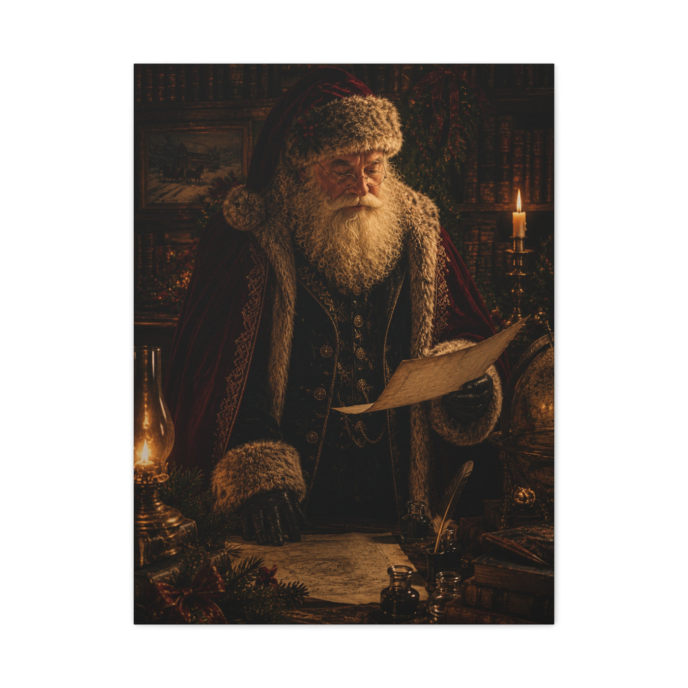 Dark Academia Santa Library Wall Art & Canvas Print
