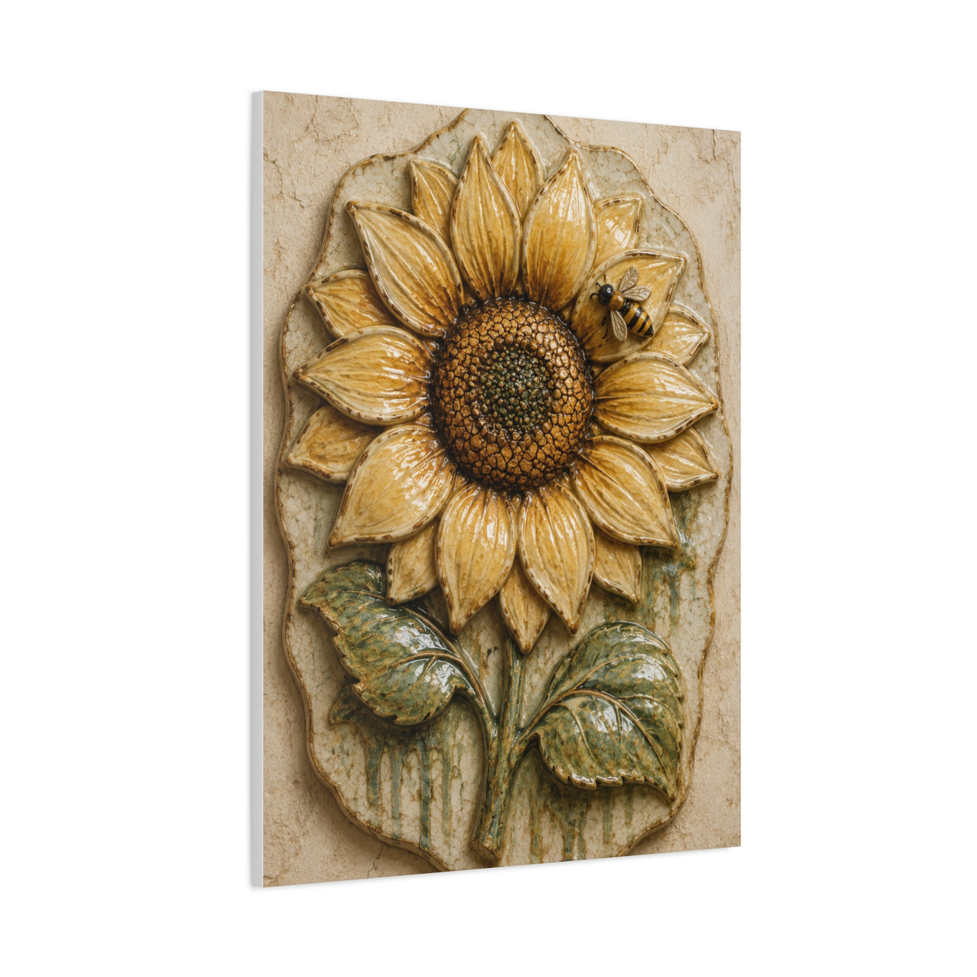 Hand-Glazed Ceramic Sunflower Plaque Wall Art & Canvas Print