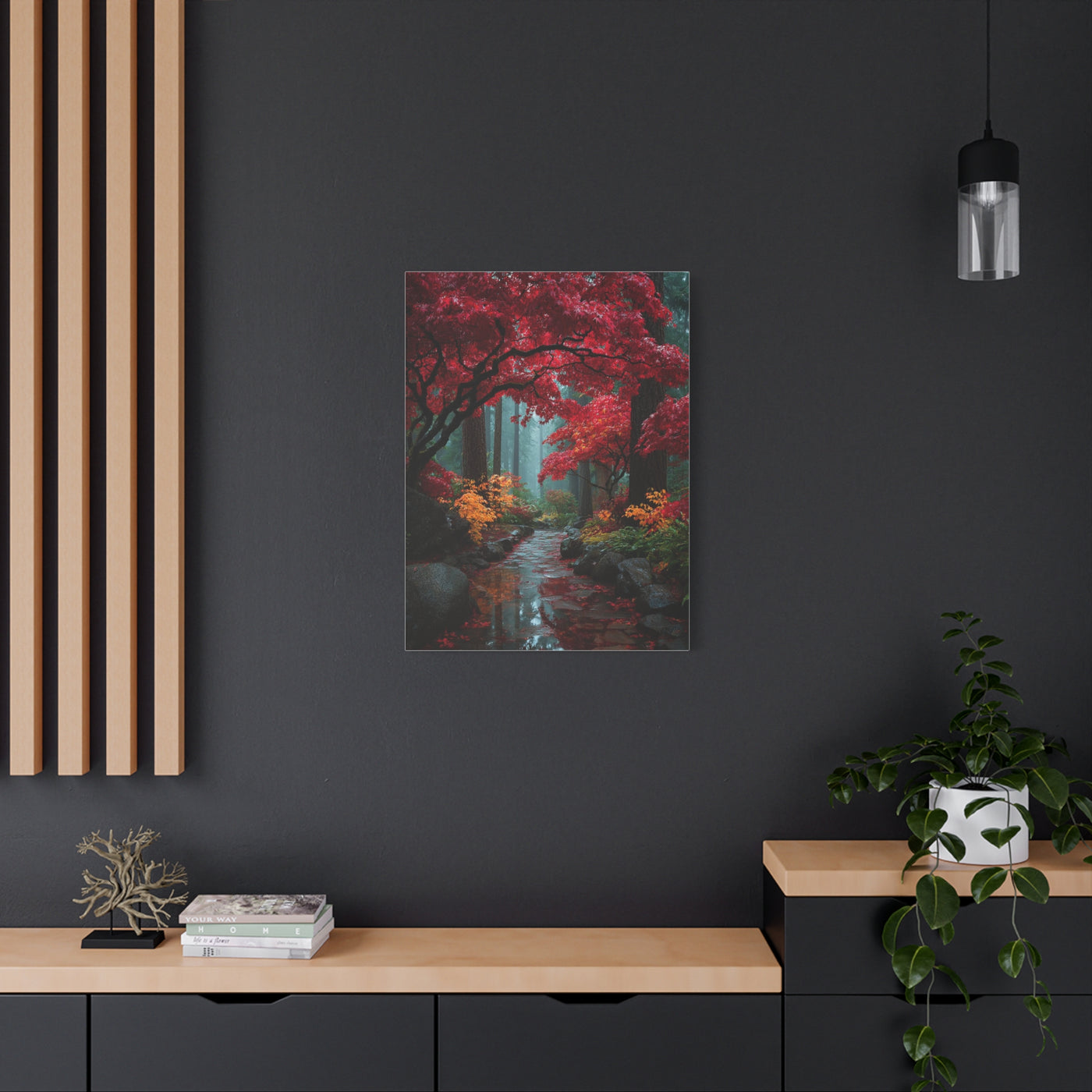 Crimson Maple Forest Path Wall Art & Canvas Print