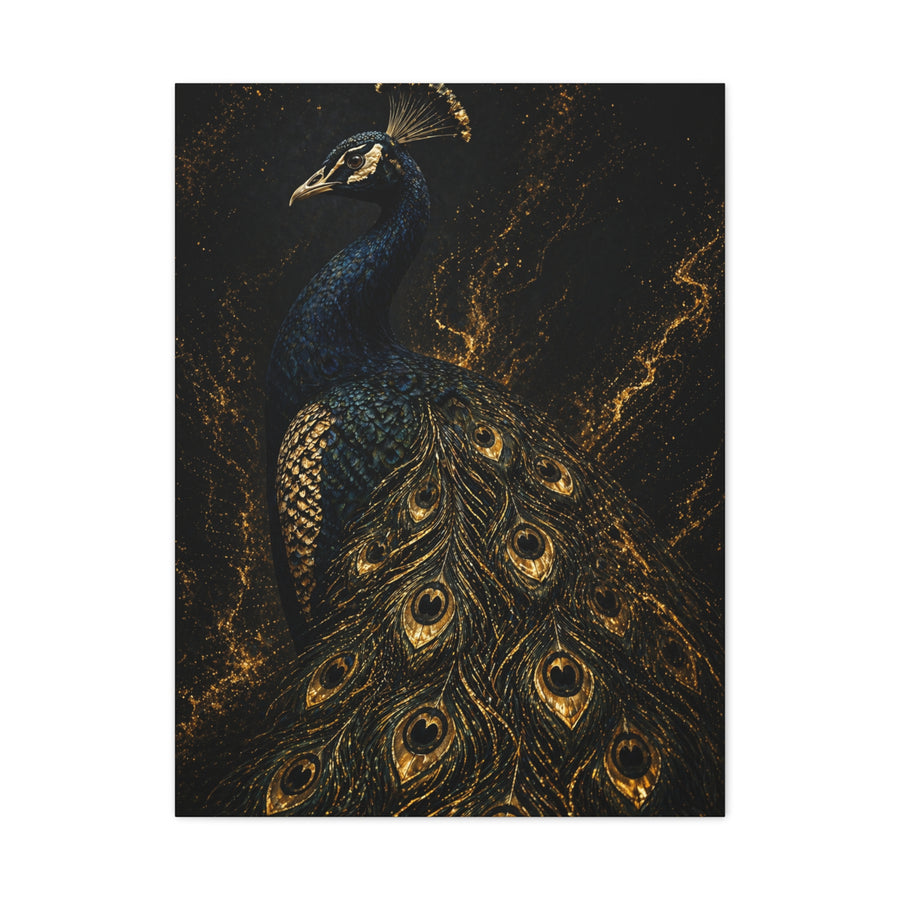 Black and Gold Regal Peacock Wall Art & Canvas Print