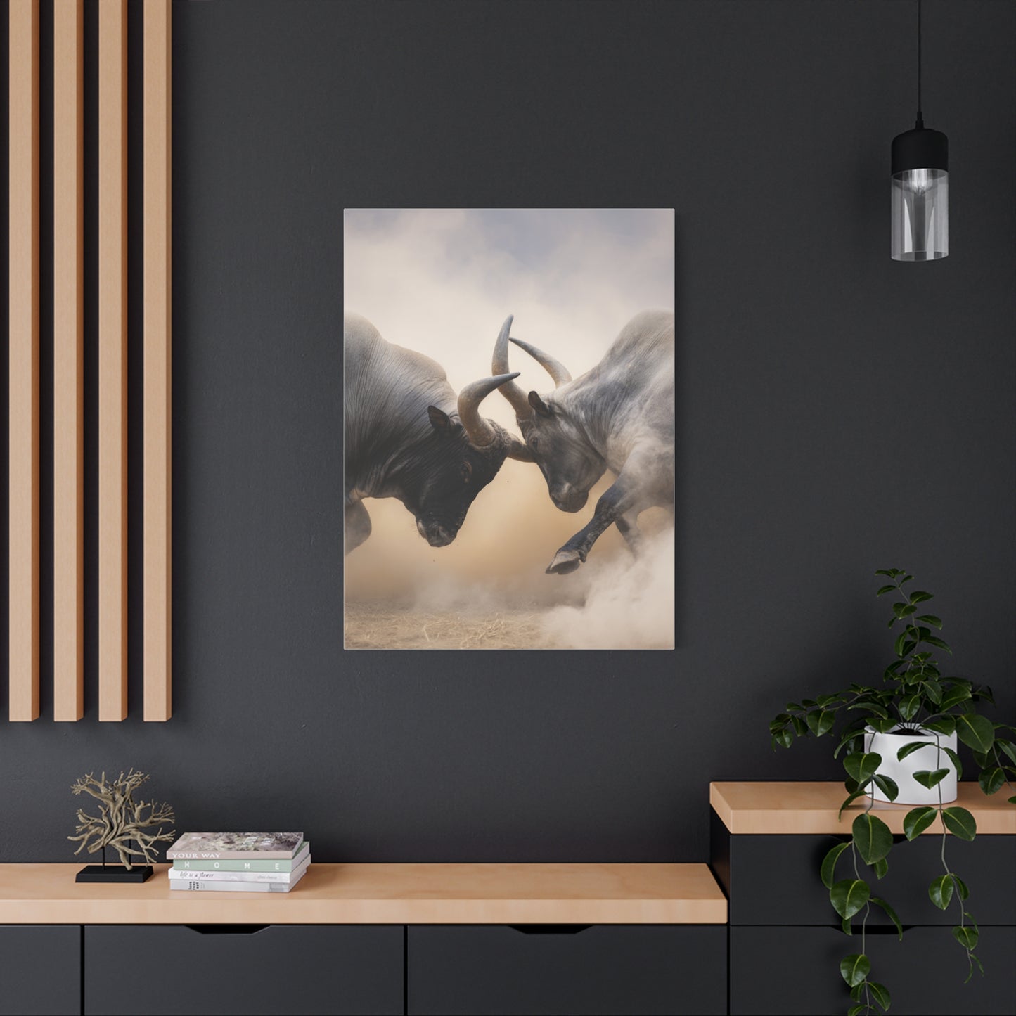 Bulls Clashing Horns Dramatic Wildlife Wall Art & Canvas Print