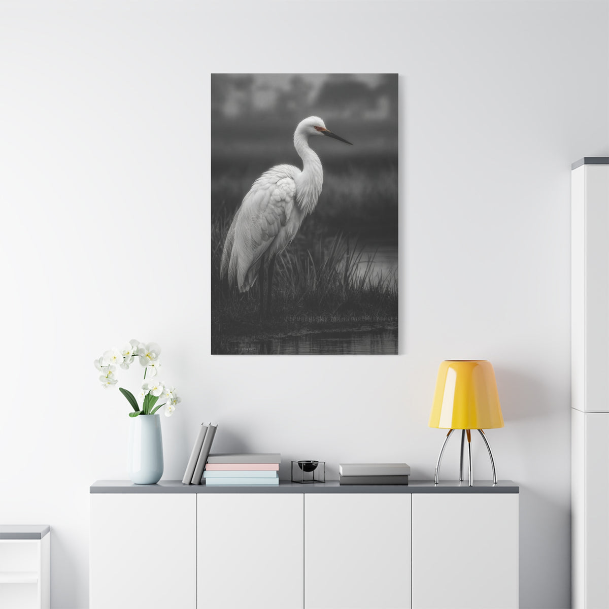 Light Grey Crane Mist Portrait Wall Art & Canvas Print