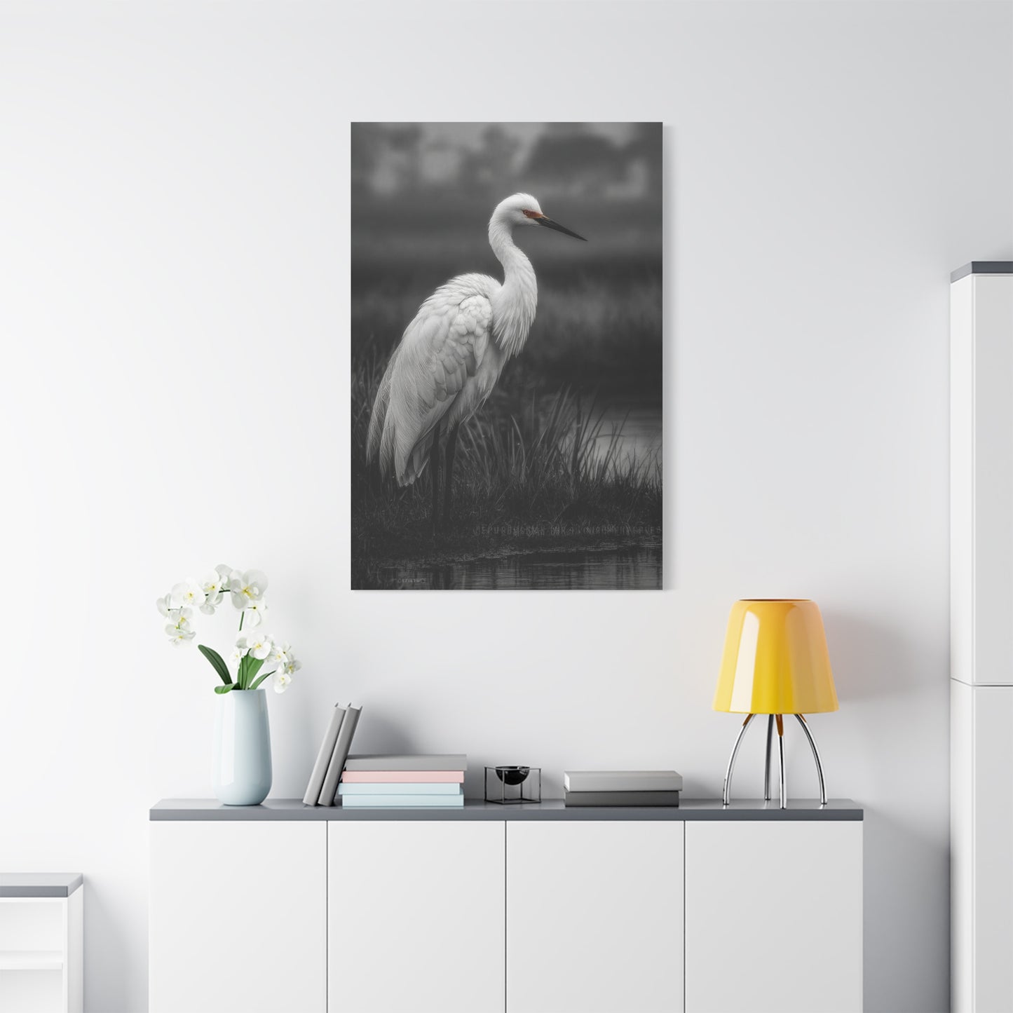 Light Grey Crane Mist Portrait Wall Art & Canvas Print
