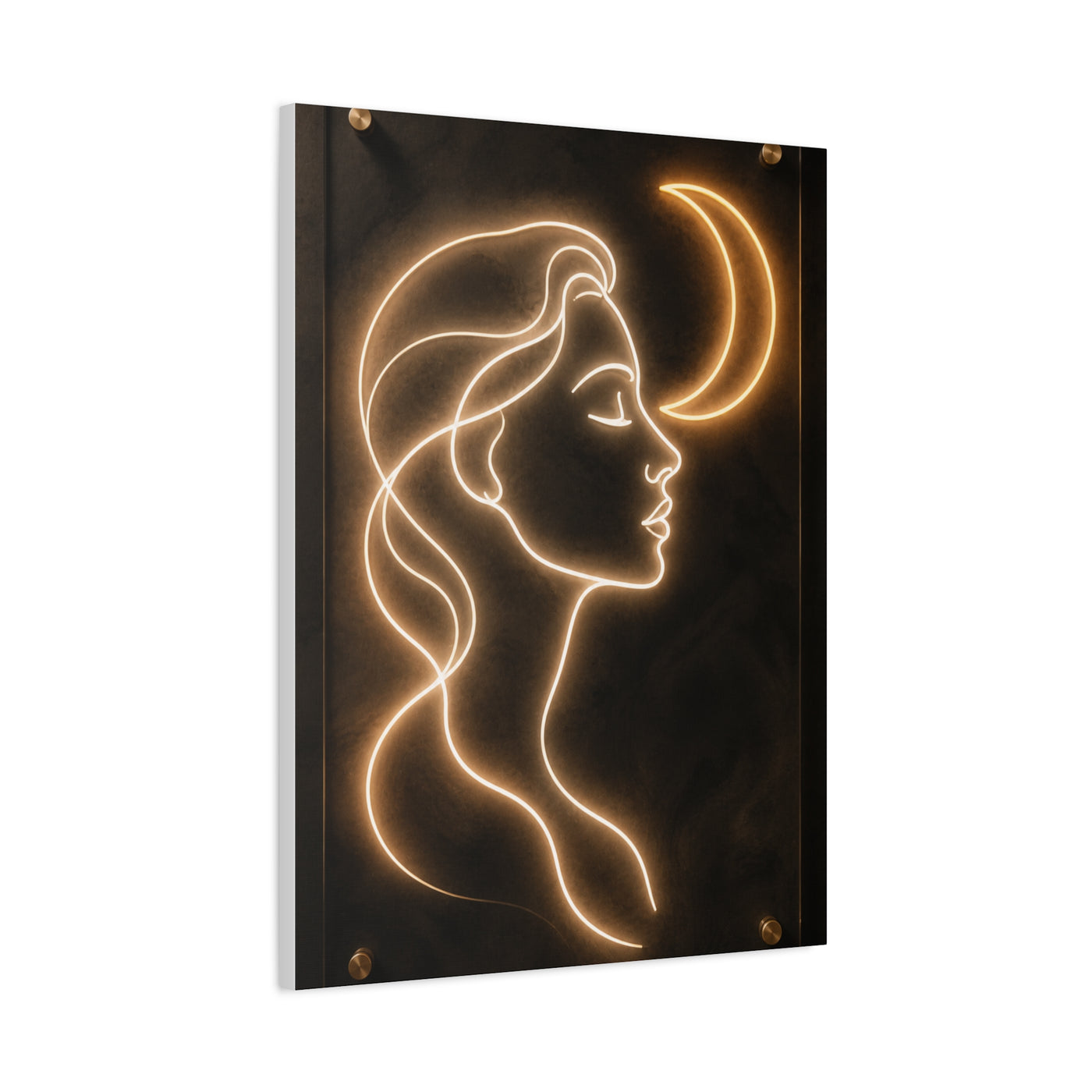 Neon Crescent Muse Line Art Wall Art & Canvas Print