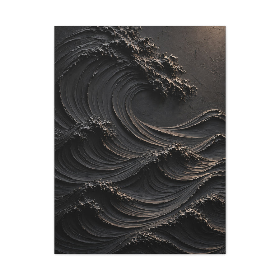 Matte Black Sculptural Ocean Motion Wall Art & Canvas Print