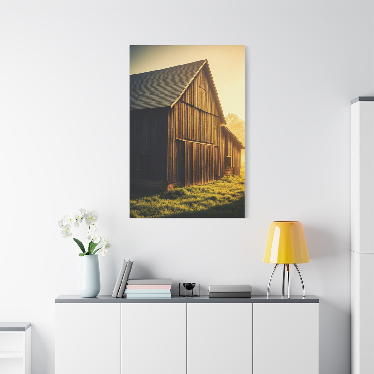 Sunlit Barn with Side Light Glow Wall Art & Canvas Prints