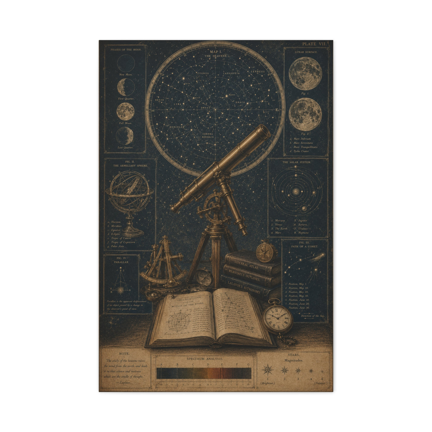 Antique Telescope & Celestial Study Wall Art & Canvas Print