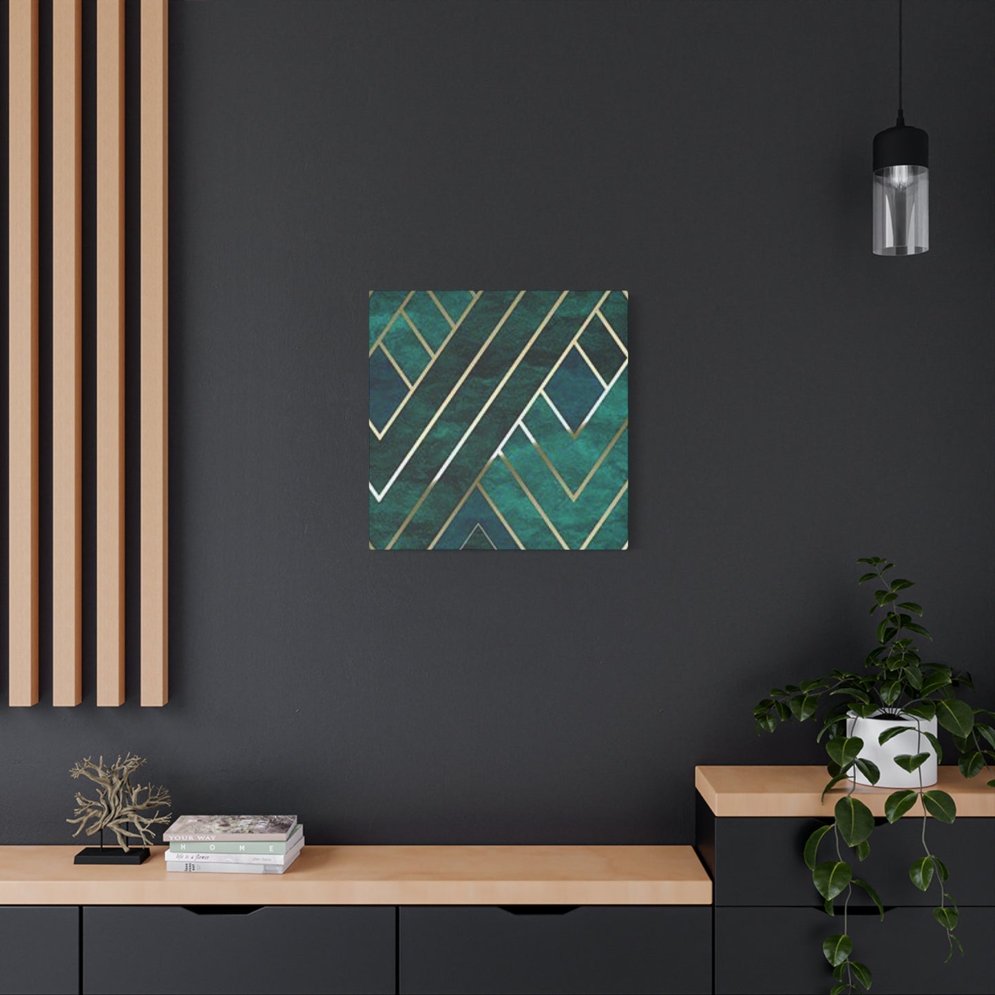 Golden Strips Olive Green Diagonal Patterns Wall Art & Canvas Prints