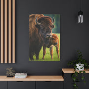 American Bison with Calf in Prairie Light Wall Art & Canvas Print