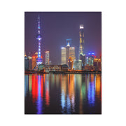 Shanghai Skyline Night Reflections Wall Art & Canvas Print