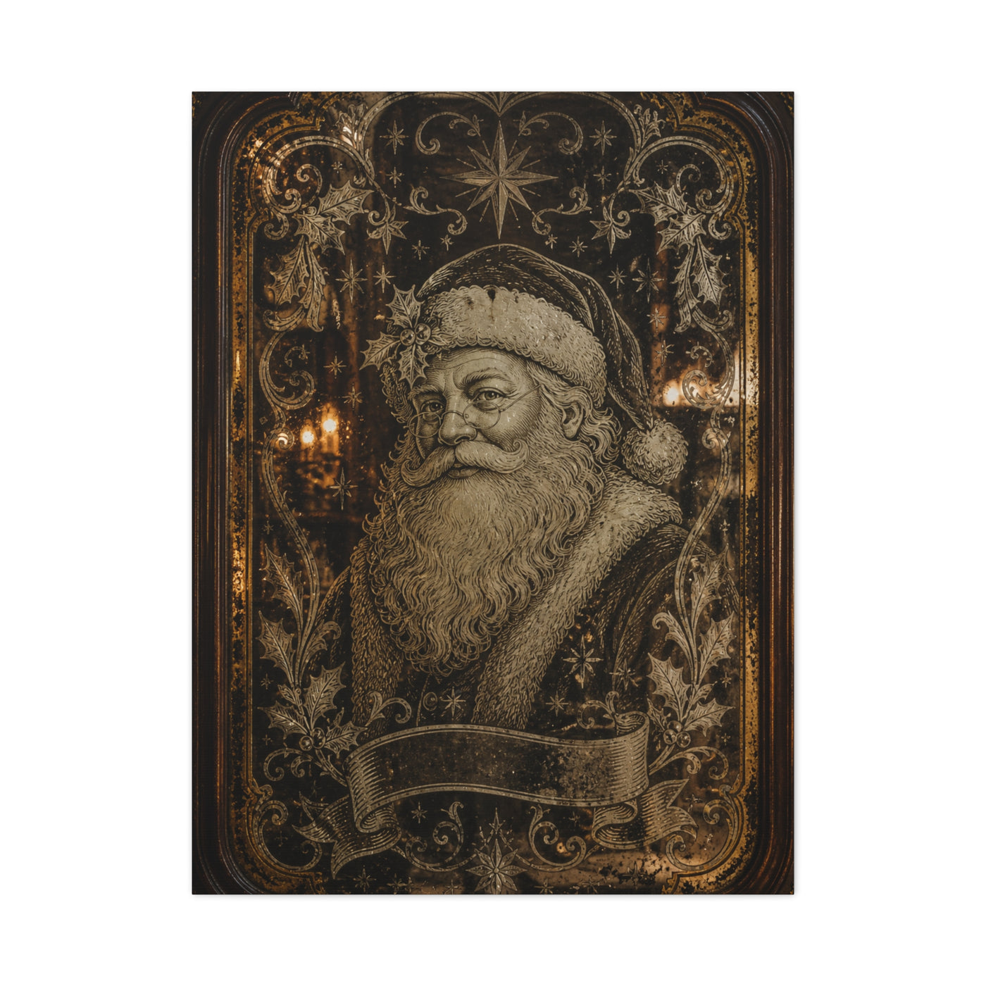 Victorian Etched Mirror Santa Wall Art & Canvas Print