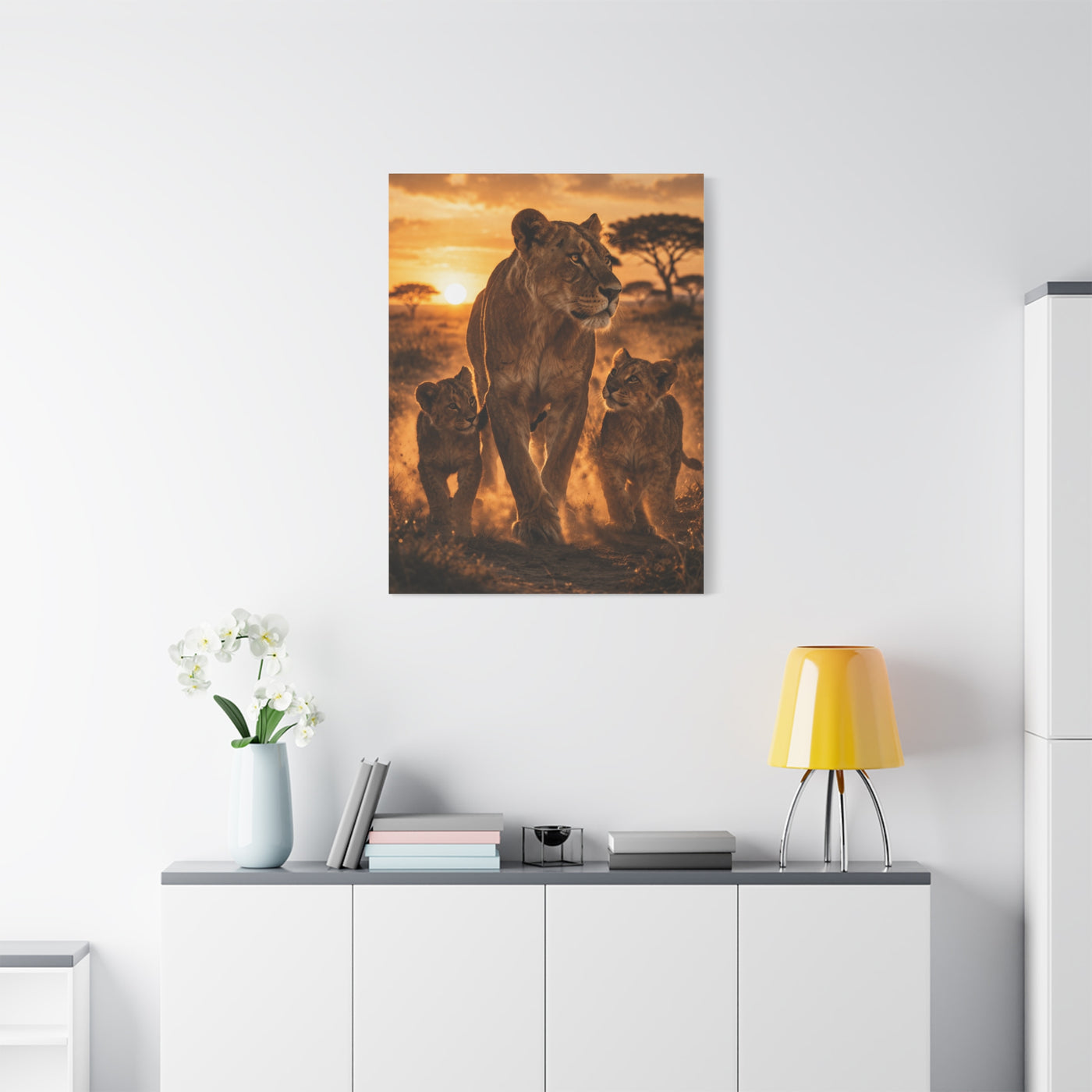 Lioness with Cubs Golden Path Wall Art & Canvas Print