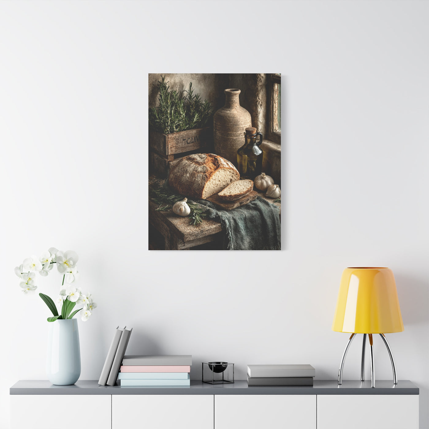 Rustic Bread and Olive Oil Still Life Wall Art & Canvas Print