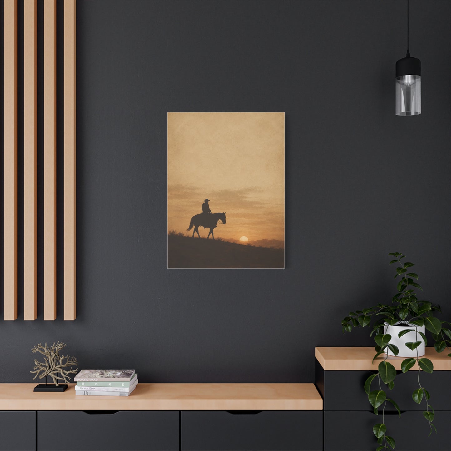 Vintage Cowboy Sunset Horizon Scene Wall Art & Canvas Print