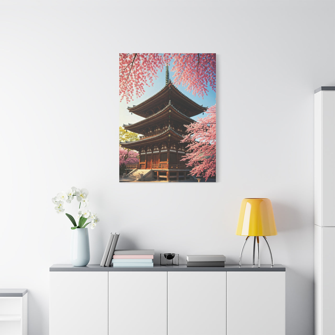Traditional Japanese Pagoda With Cherry Blossoms Wall Art & Canvas Prints