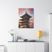 Traditional Japanese Pagoda With Cherry Blossoms Wall Art & Canvas Prints
