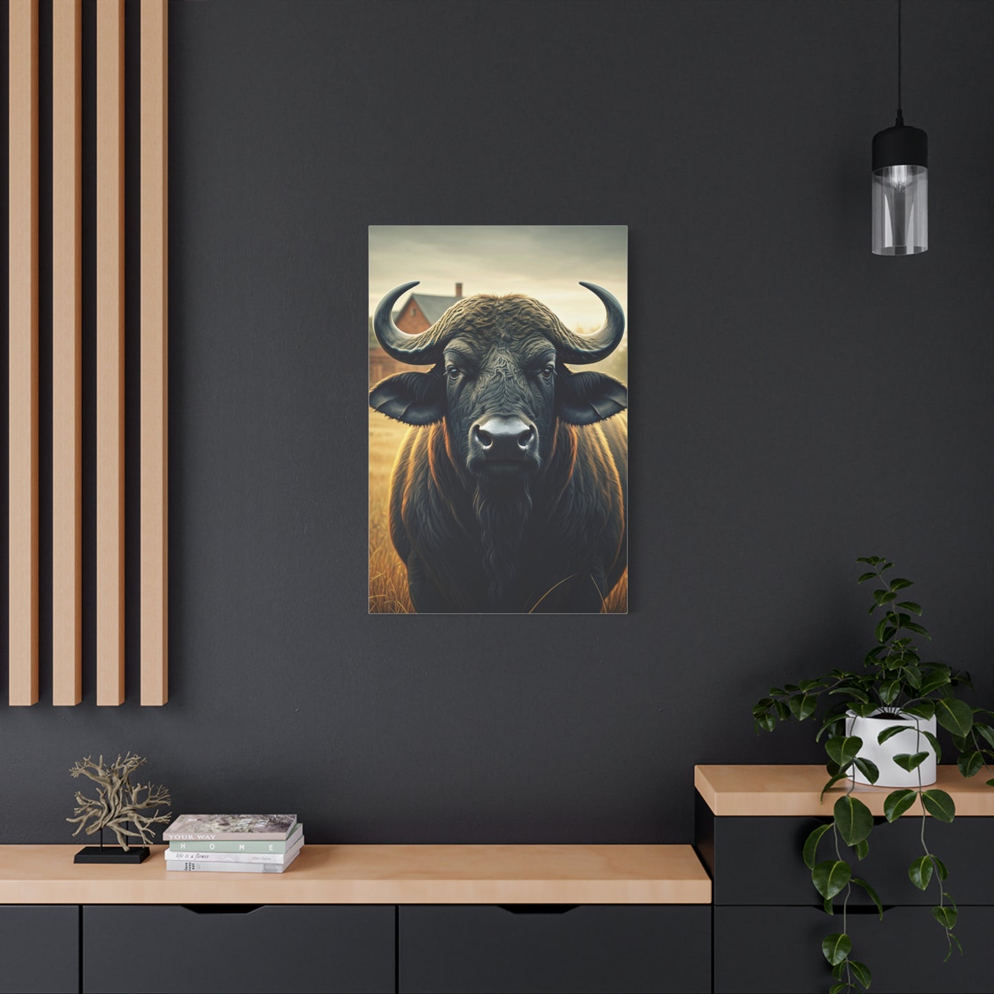 Symmetrical Cape Buffalo Portrait with Massive Curved Horns Wall Art & Canvas Print