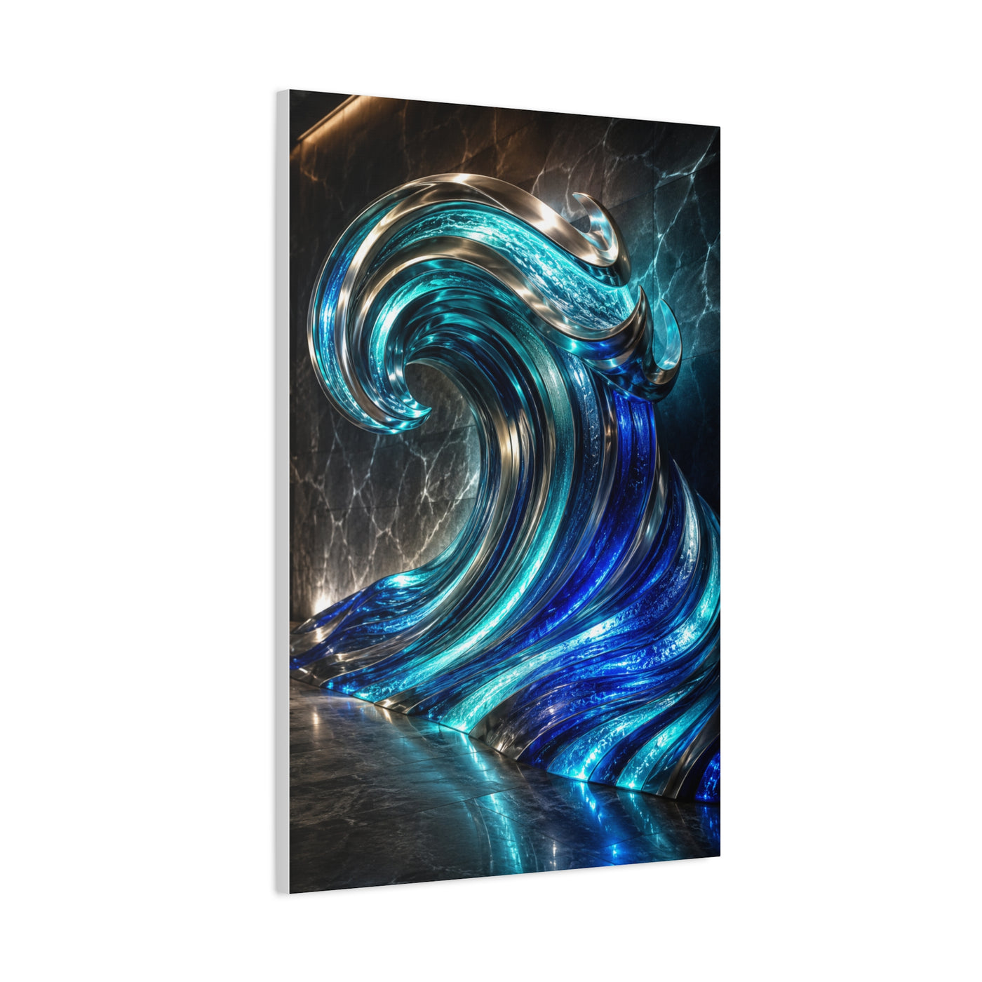 Glass & Steel Ocean Wave Architectural Sculpture Wall Art & Canvas Print