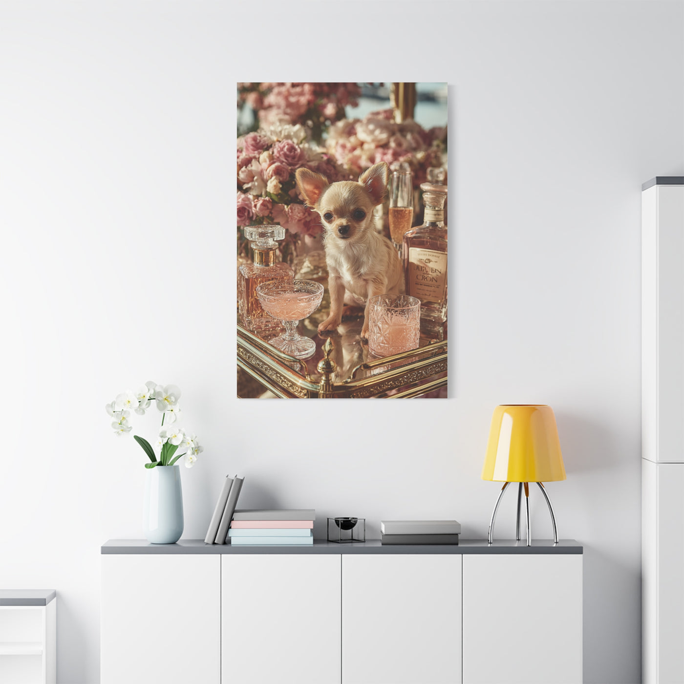 Chihuahua Champagne Bar Cart Wall Art & Canvas Print