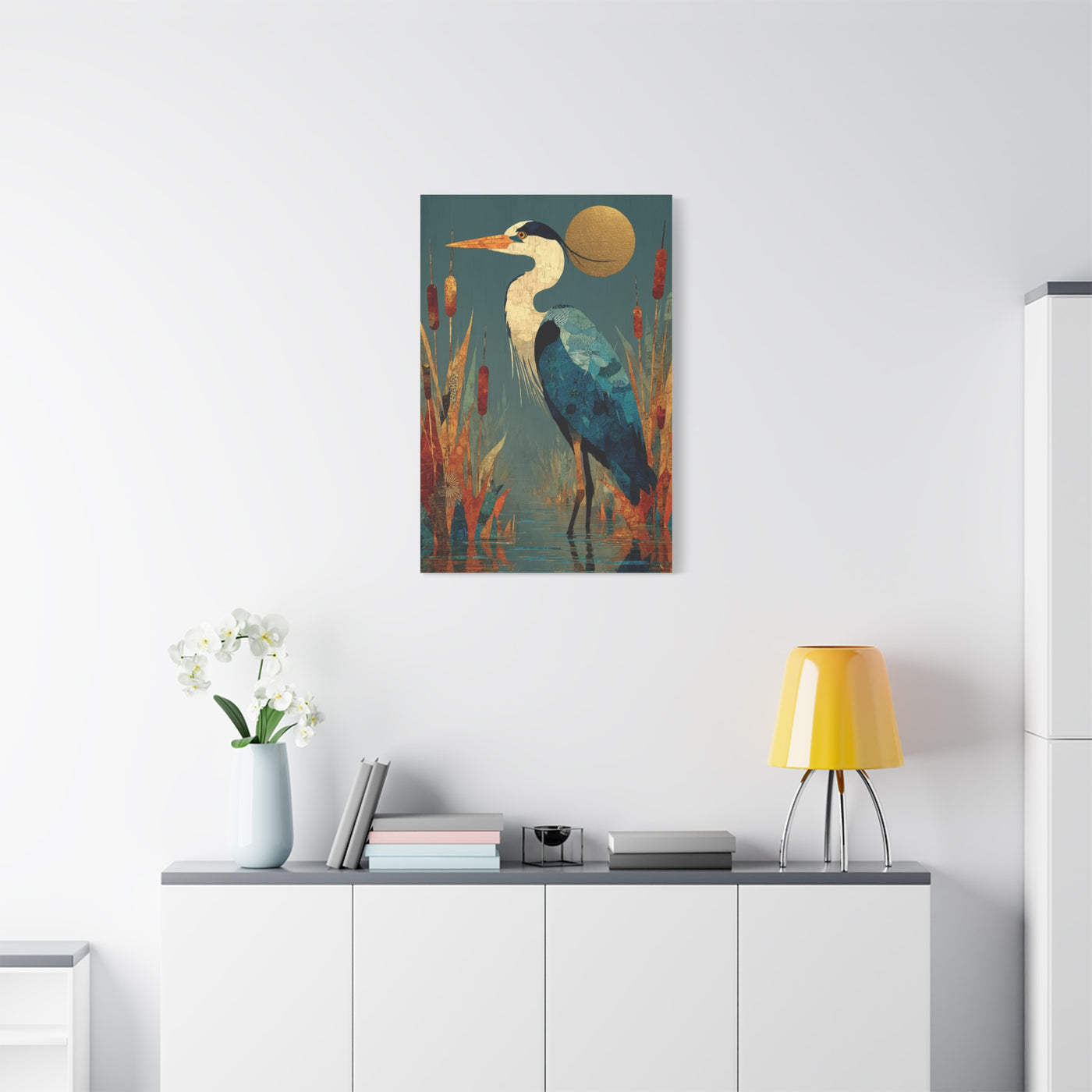 Modernist Heron Marsh Composition Wall Art & Canvas Print