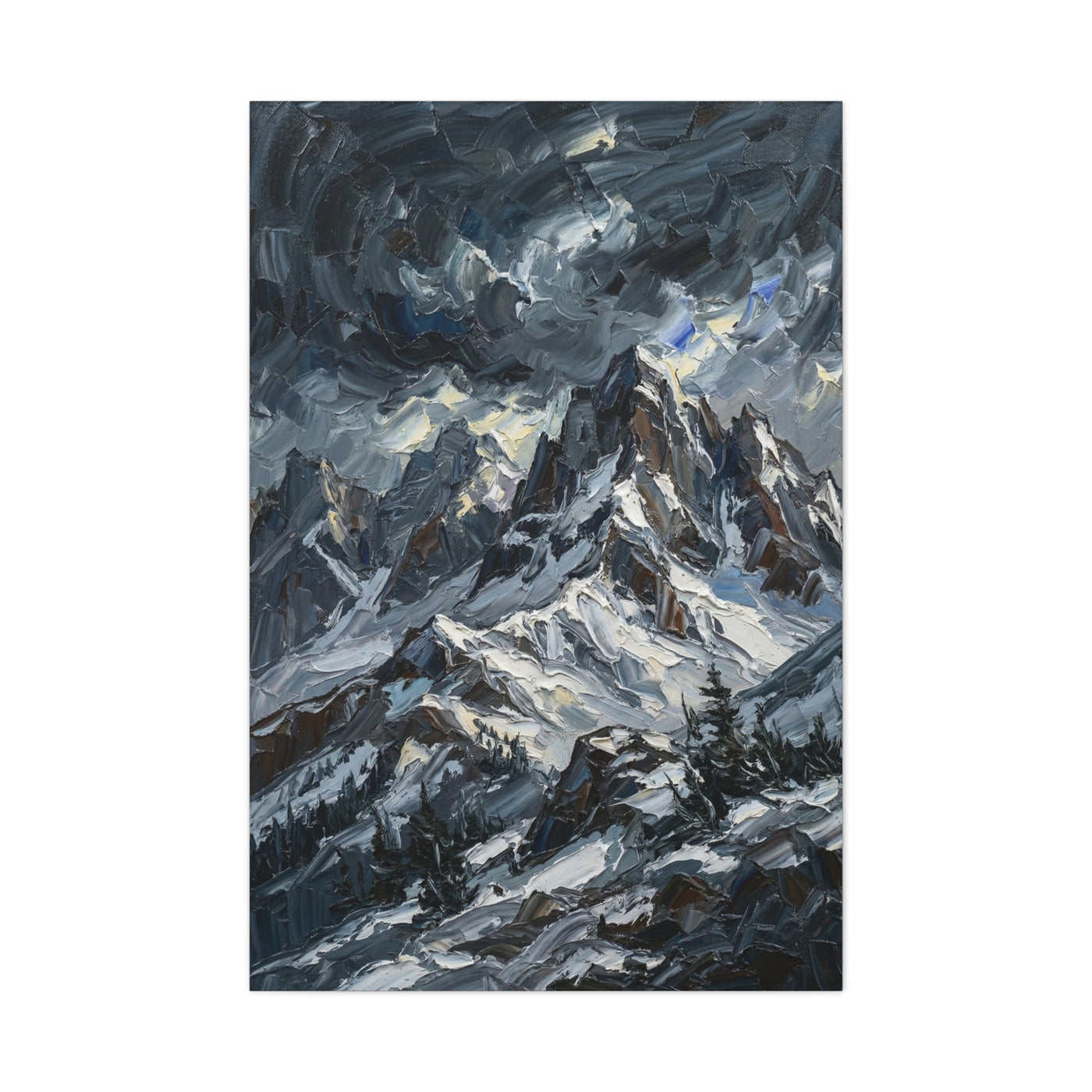 Thick Impasto Oil Mountain Stormscape Wall Art & Canvas Print