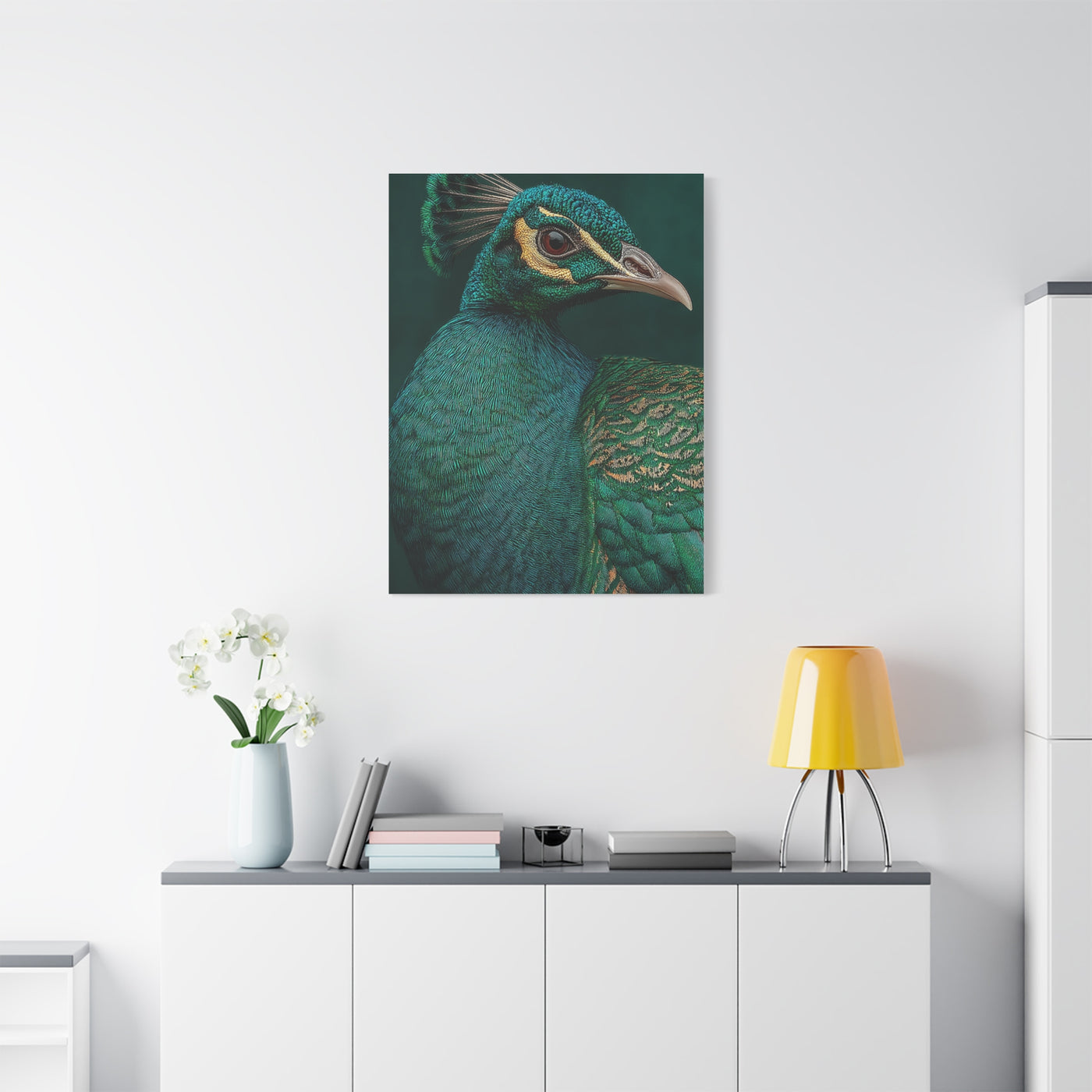 Regal Emerald Peacock Portrait Wall Art & Canvas Print