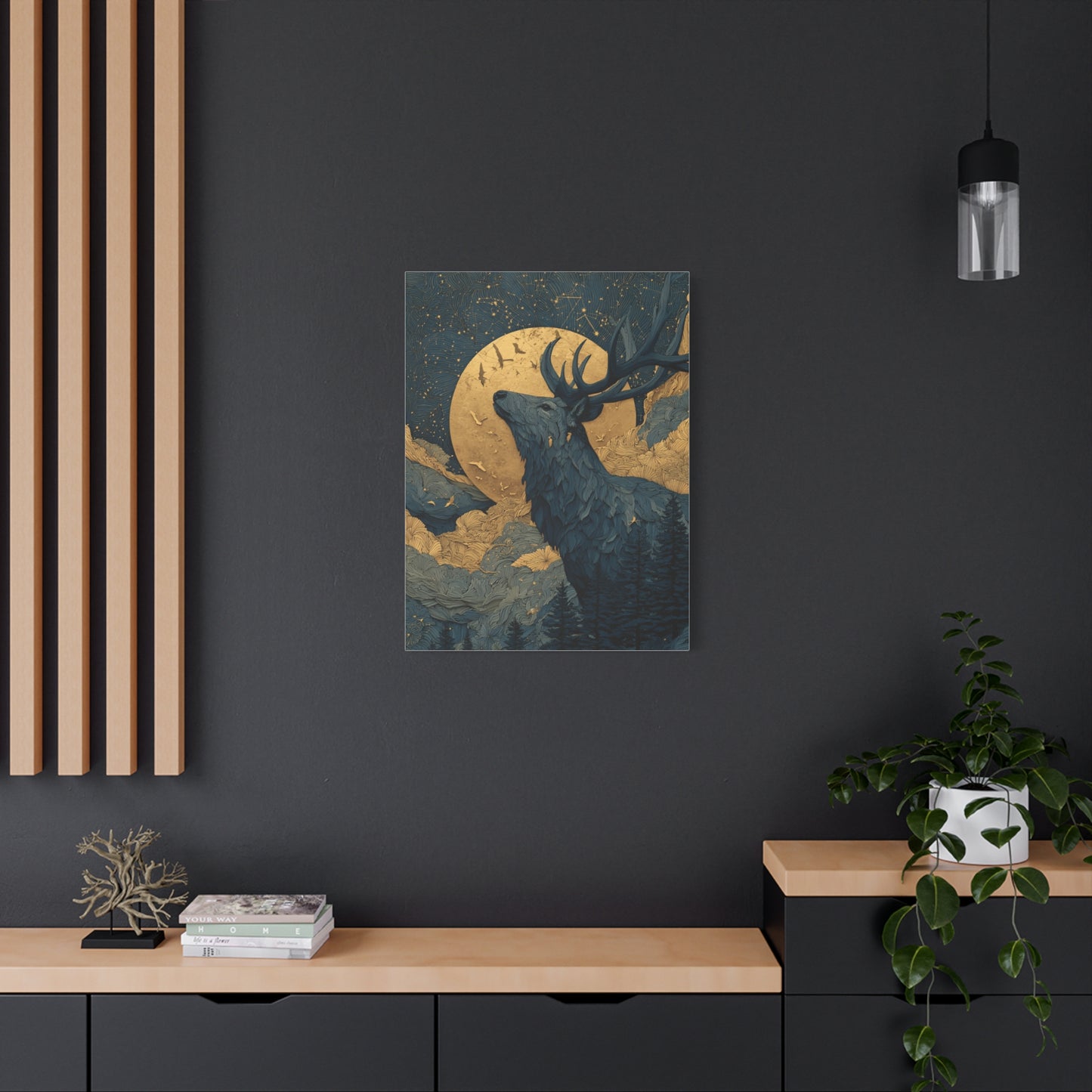 Celestial Moon Stag Wall Art & Canvas Print