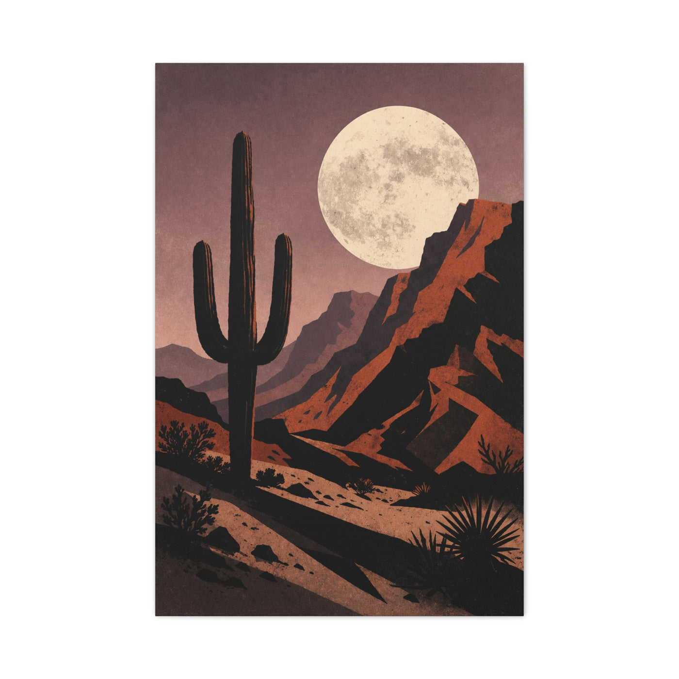 Desert Moonrise Cactus Landscape Wall Art & Canvas Print