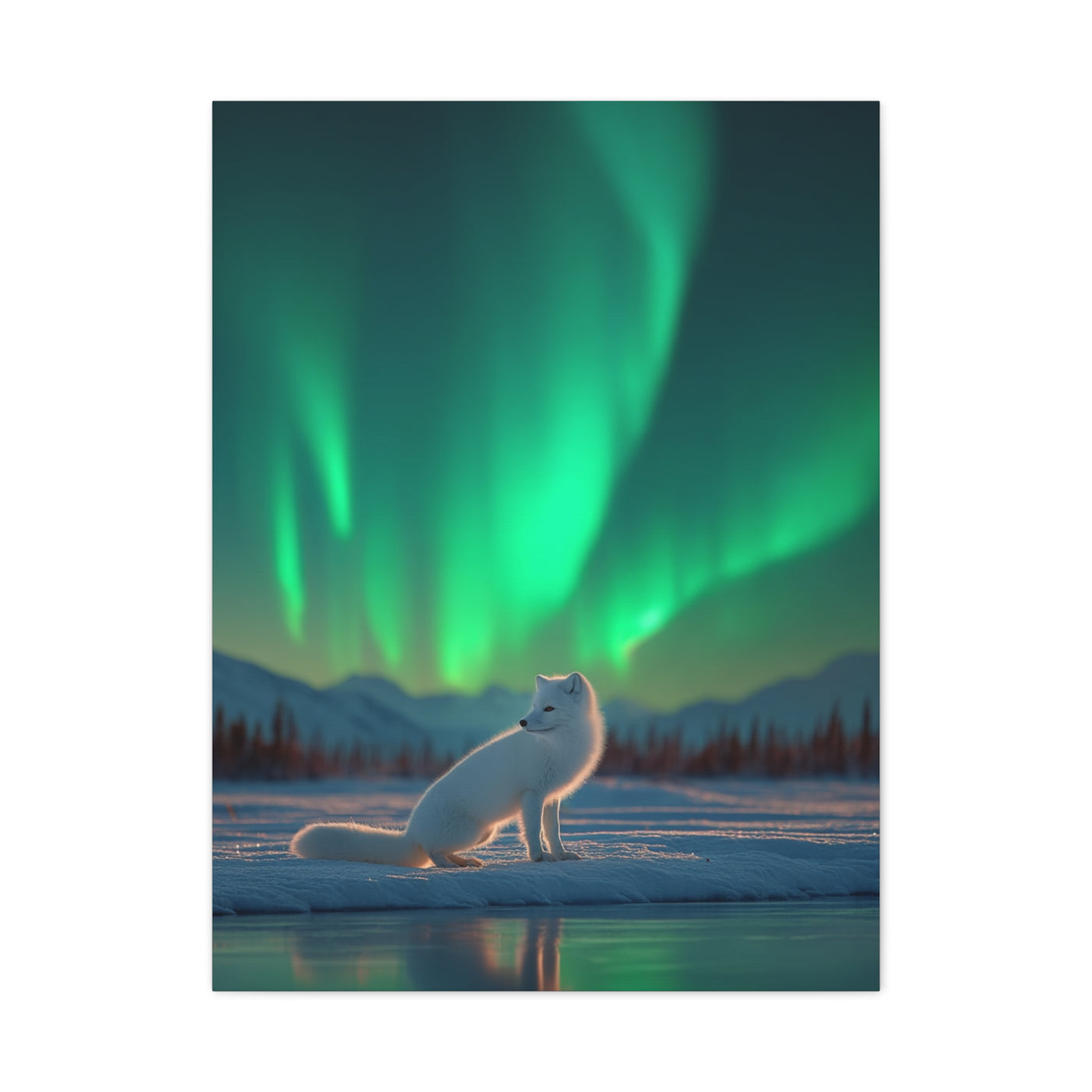 Arctic Fox Aurora Night Wall Art & Canvas Print