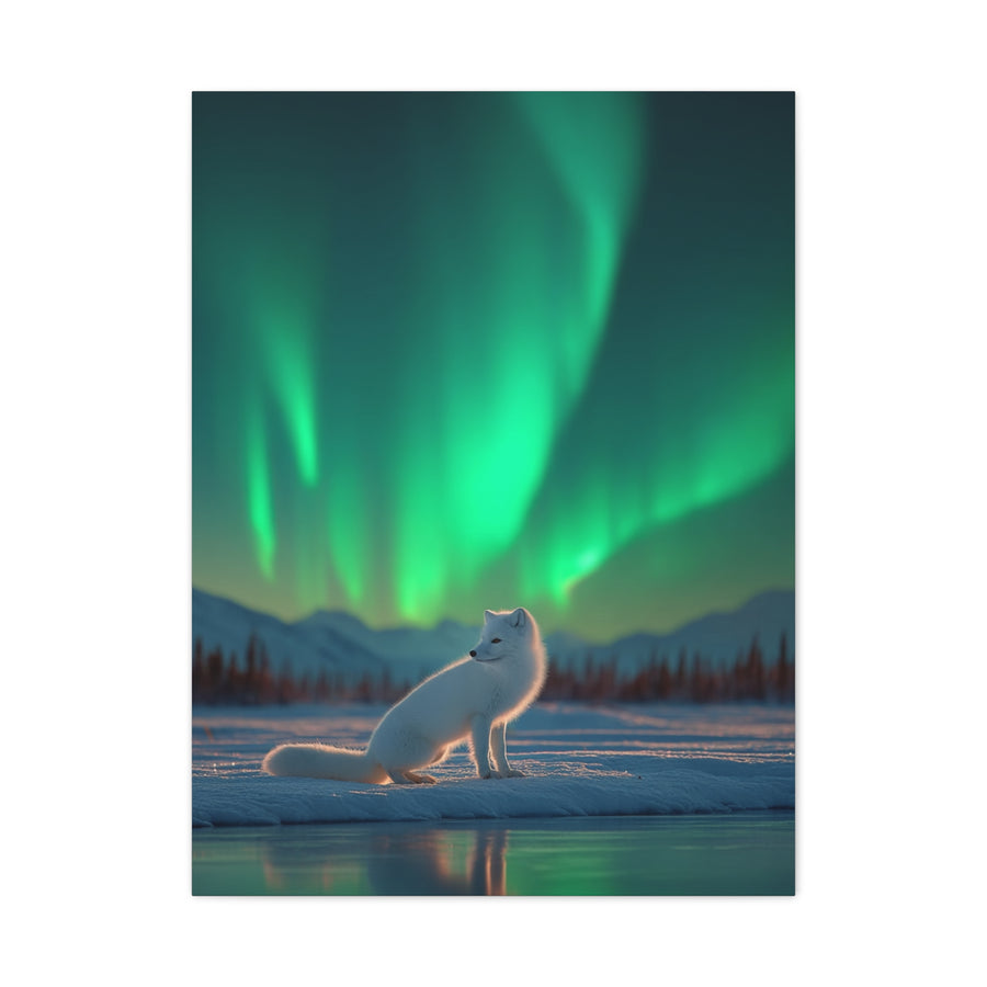 Arctic Fox Aurora Night Wall Art & Canvas Print