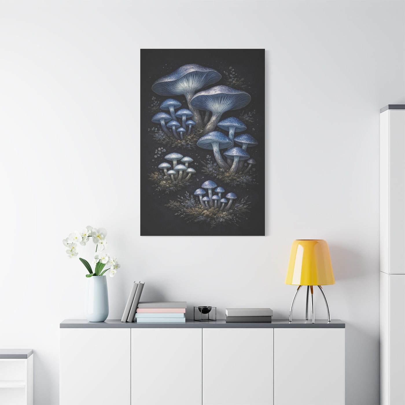Luminous Indigo Fungi Botanical Study Wall Art & Canvas Print