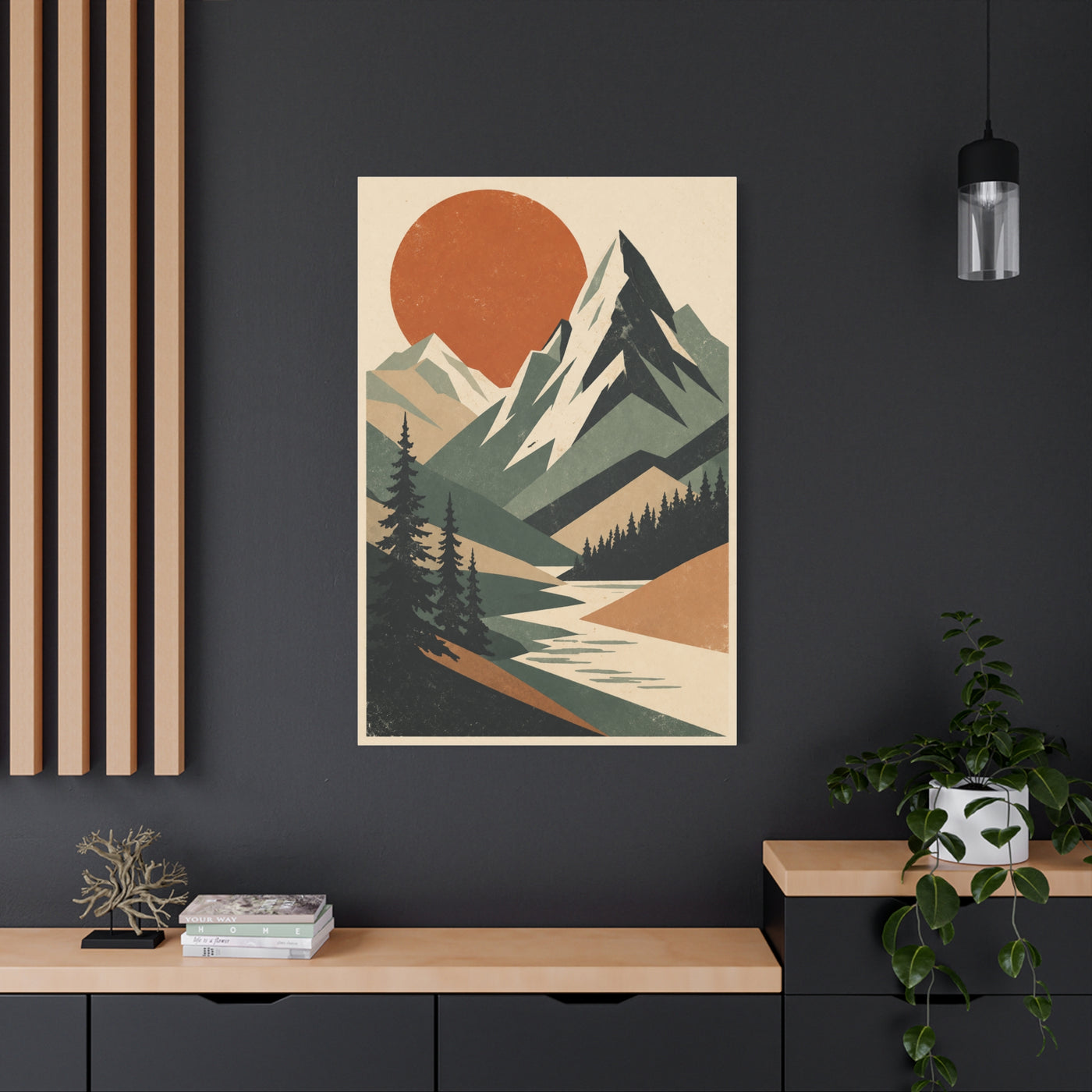 Mid-Century Graphic Sunset Mountain Wall Art & Canvas Print