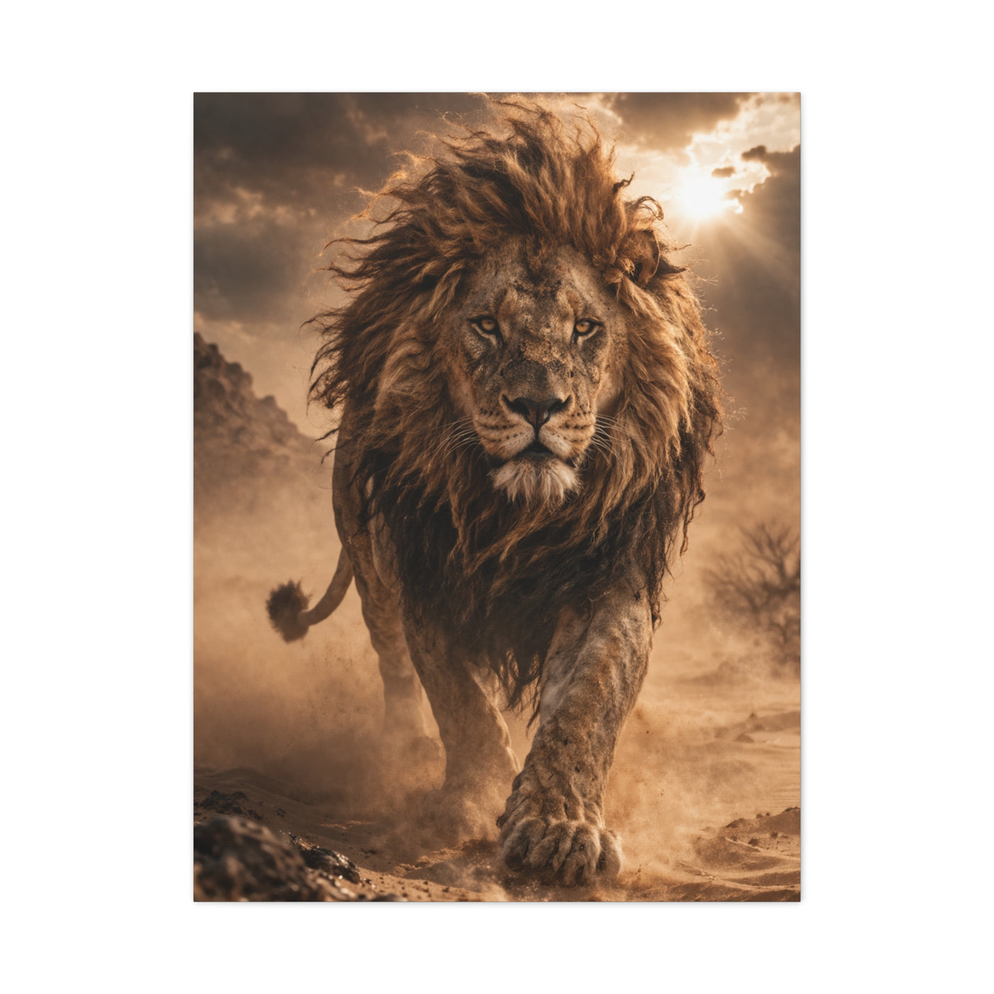 Charging Lion Dust Storm Power Wall Art & Canvas Print
