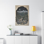 Night Forest Wolf Framed Relief Landscape Wall Art & Canvas Print