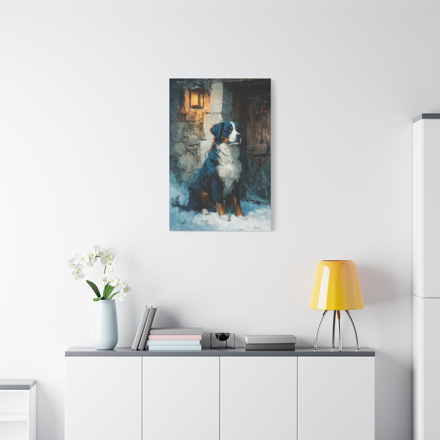 Bernese Mountain Dog Winter Chalet Wall Art & Canvas Print