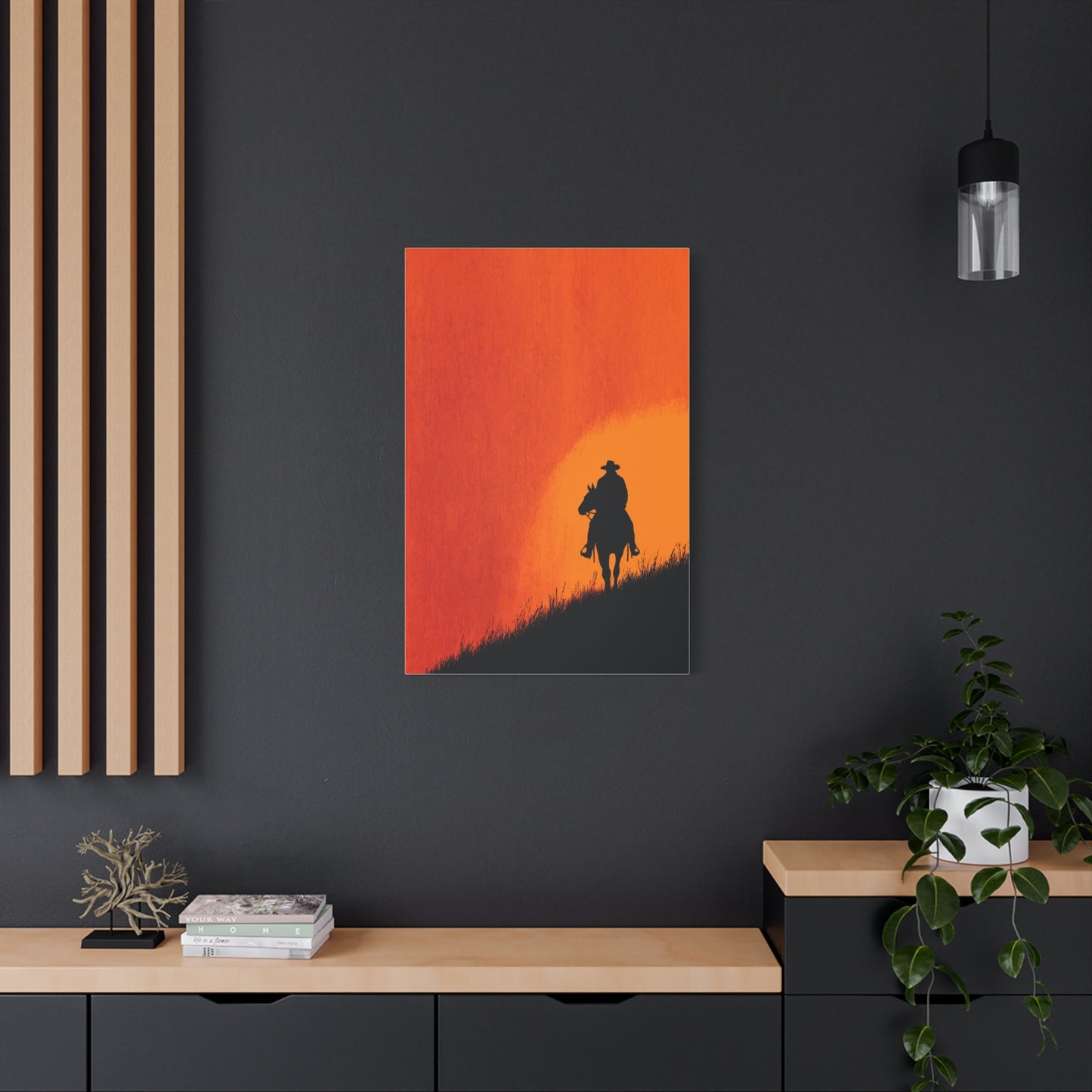 Cowboy Sunset Ridge Silhouette Wall Art & Canvas Print