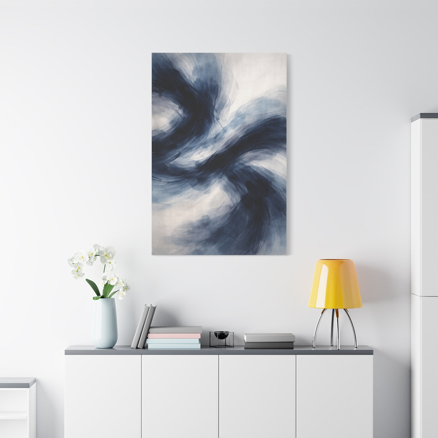 Expressive Navy Brush Flow Abstraction Wall Art & Canvas Print