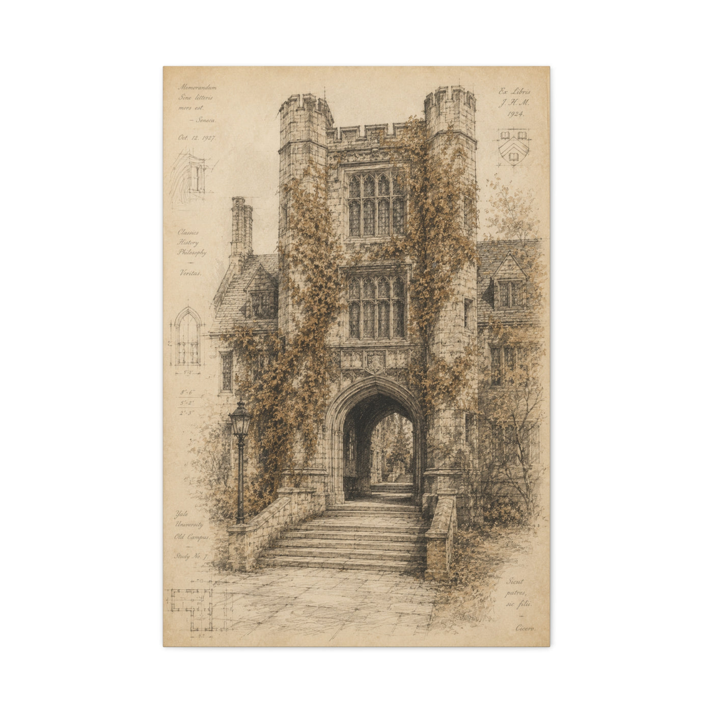 Ivy-Covered Gothic Arch Architectural Study Wall Art & Canvas Print