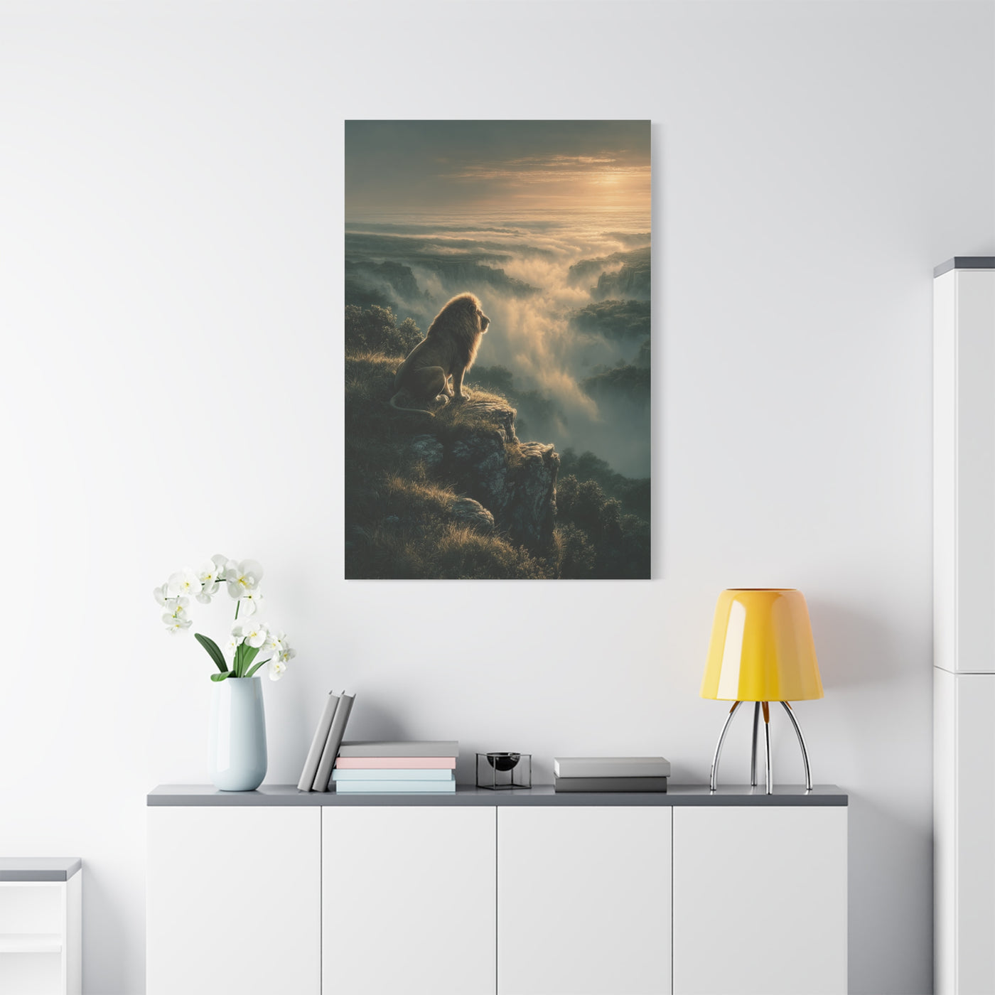 Lion on Cliff at Sunrise Sovereign View Wall Art & Canvas Print