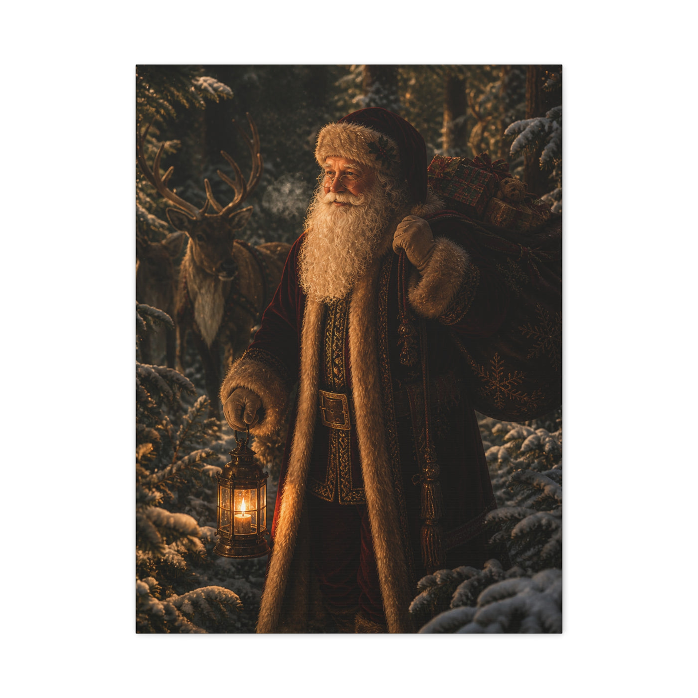 Woodland Lantern Santa Wall Art & Canvas Print