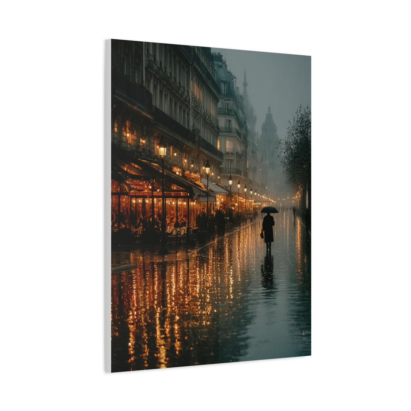 Rainy Paris Café Evening Wall Art & Canvas Print