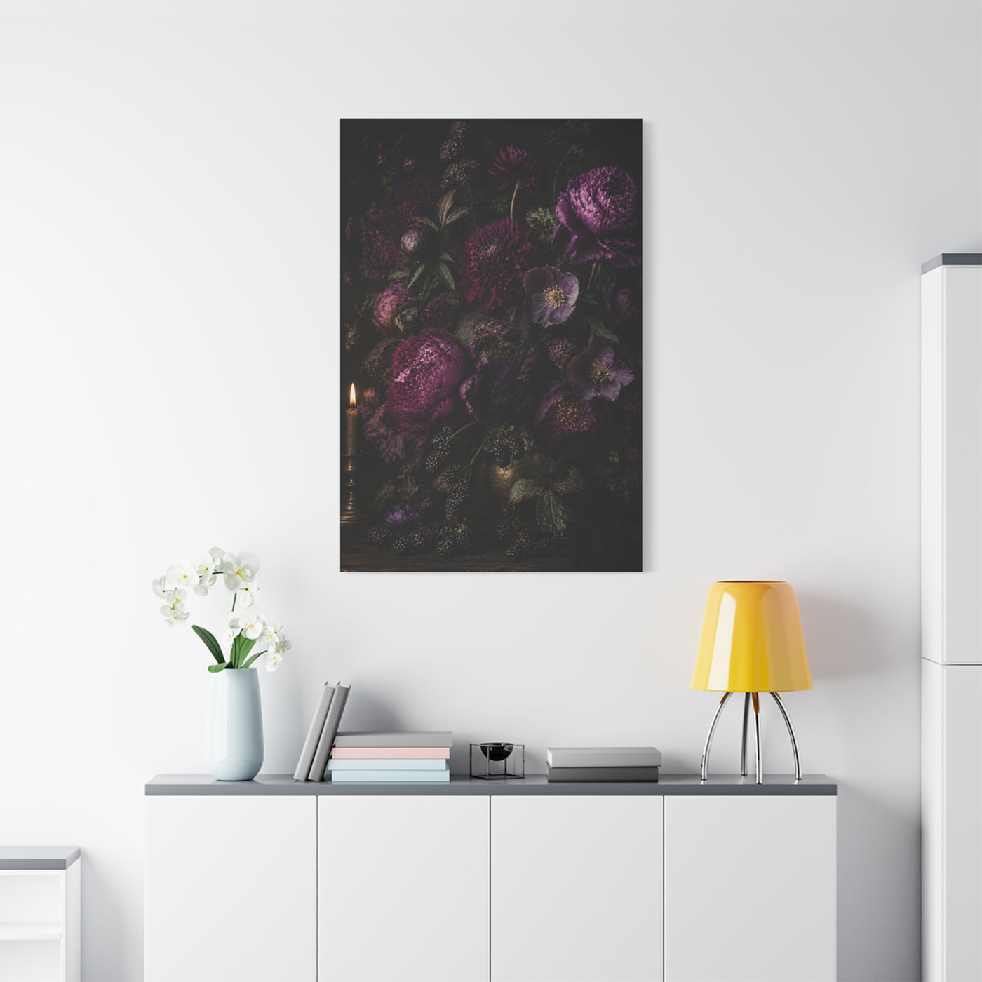 Dark Floral Still Life Candlelight Wall Art & Canvas Print