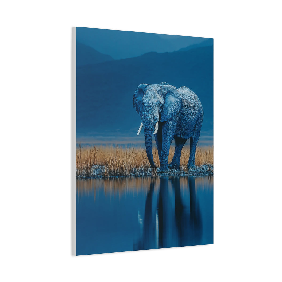 Elephant Blue Hour Reflection Wall Art & Canvas Print