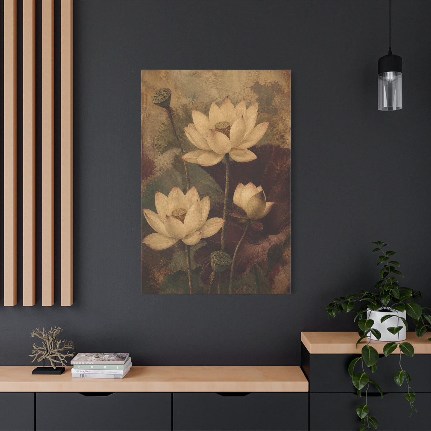 Vintage Lotus Botanical Painting Wall Art & Canvas Print