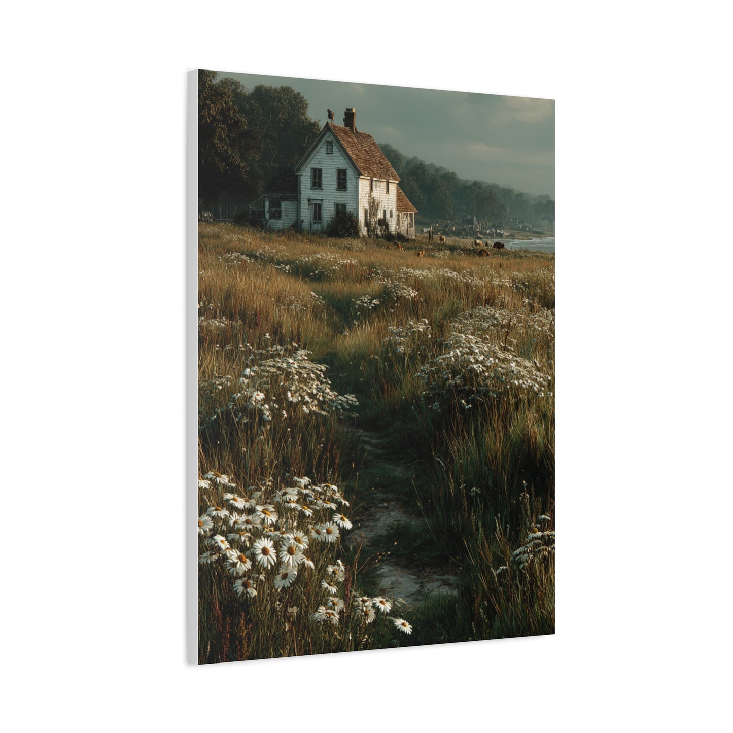 White Farmhouse Wildflower Meadow Wall Art & Canvas Print