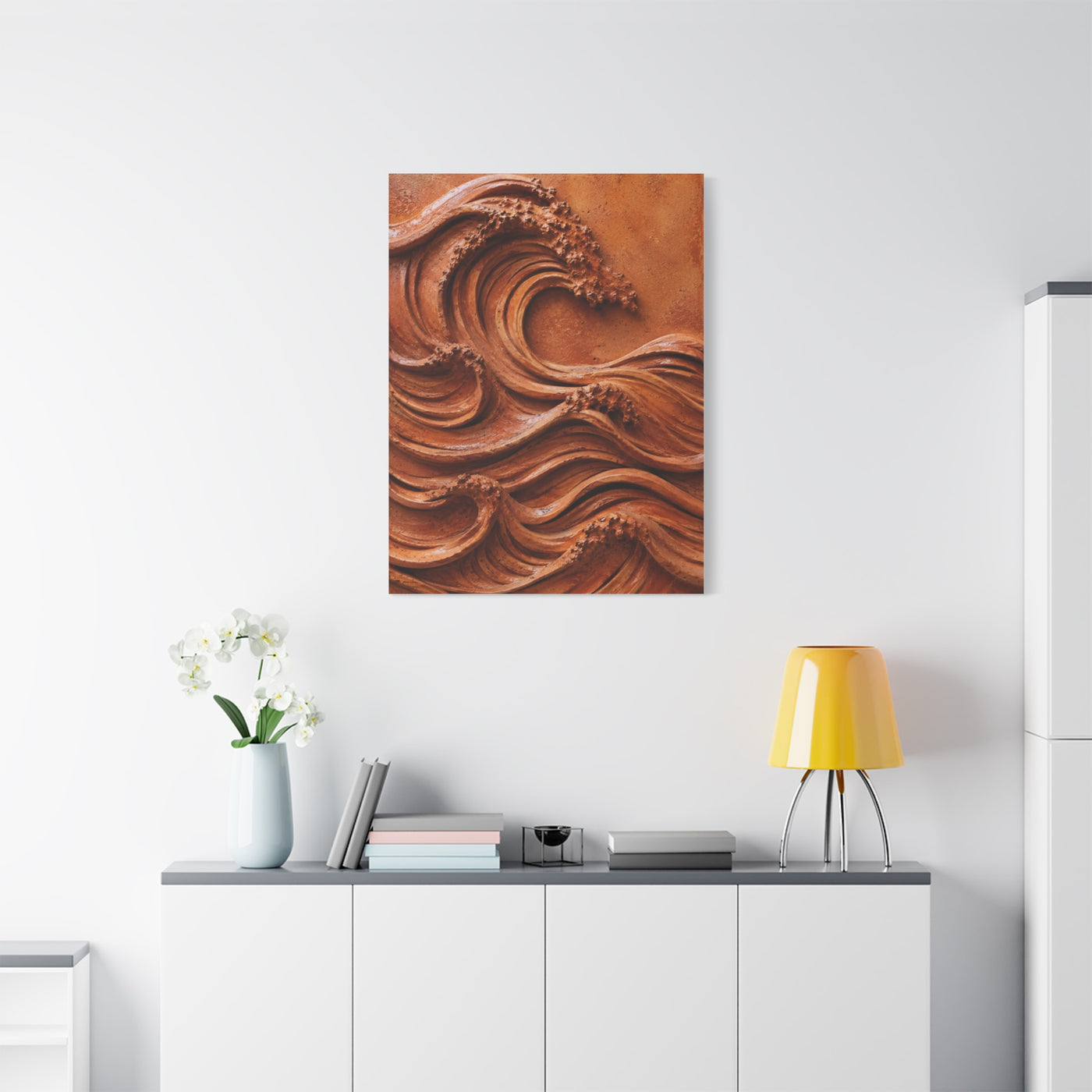 Terracotta Clay Wave Sculpture Panel Wall Art & Canvas Print