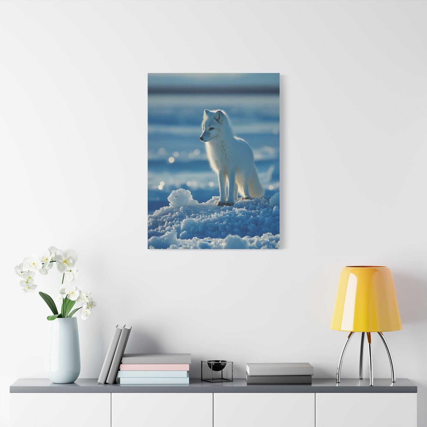 Arctic Fox Snow Minimal Portrait Wall Art & Canvas Print