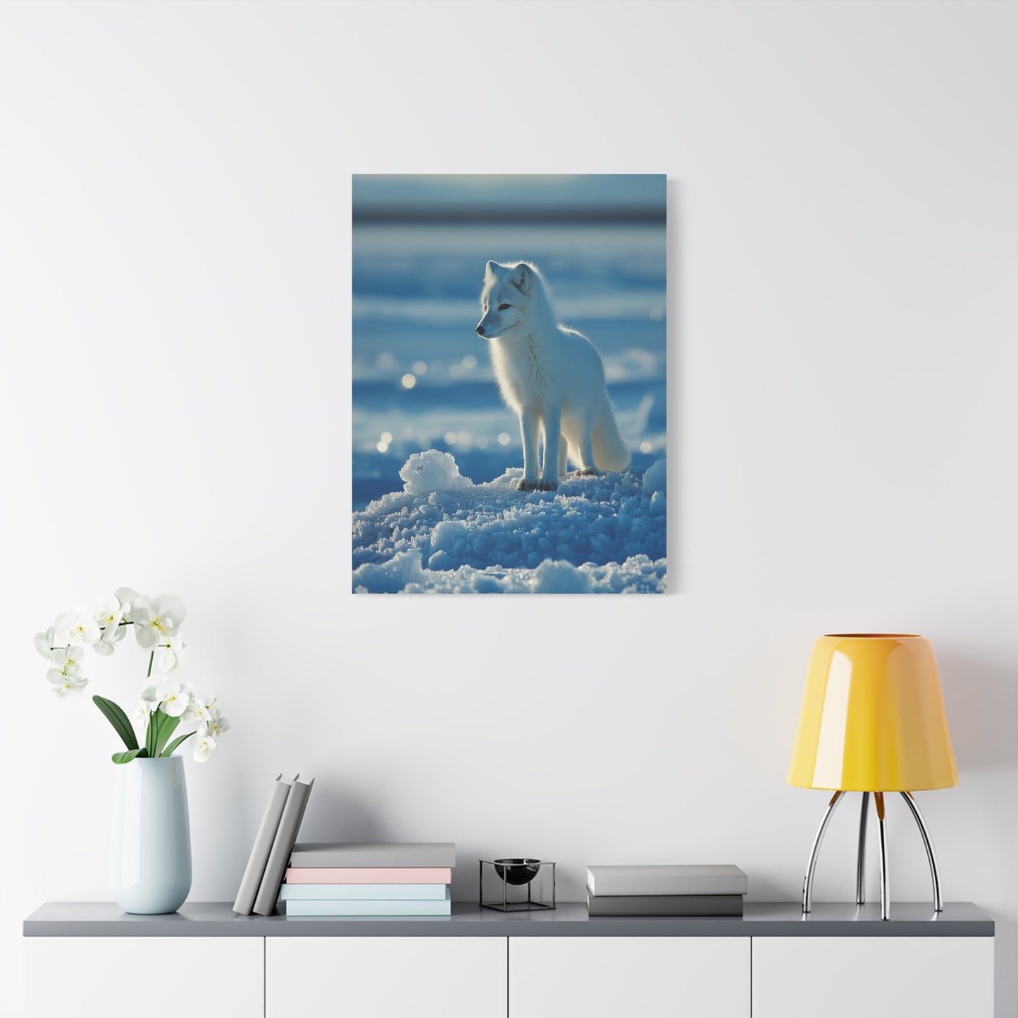 Arctic Fox Snow Minimal Portrait Wall Art & Canvas Print